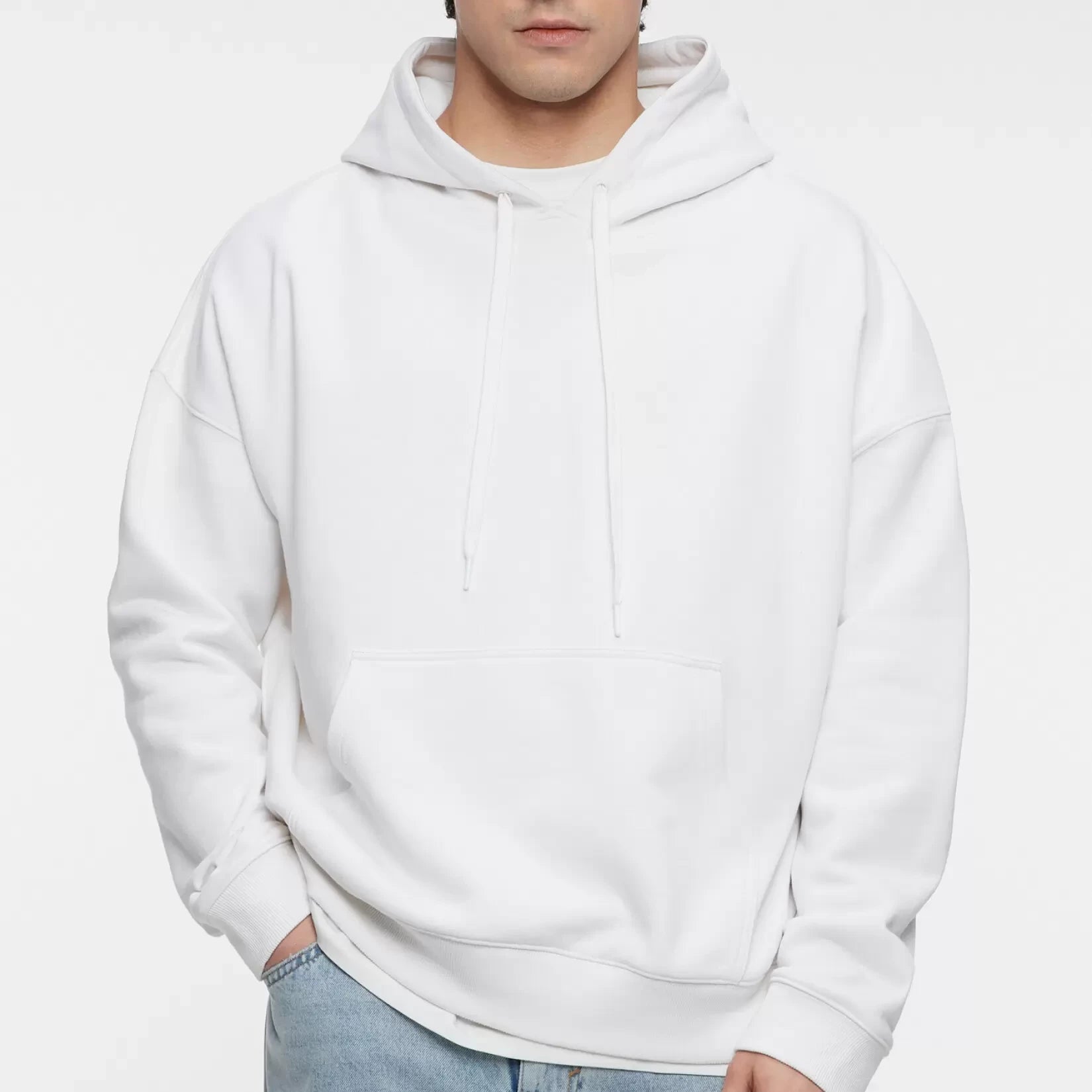 MEN ROUND NECK KANGAROO POCKET DRAWSTRING OVERHEAD HOODIE