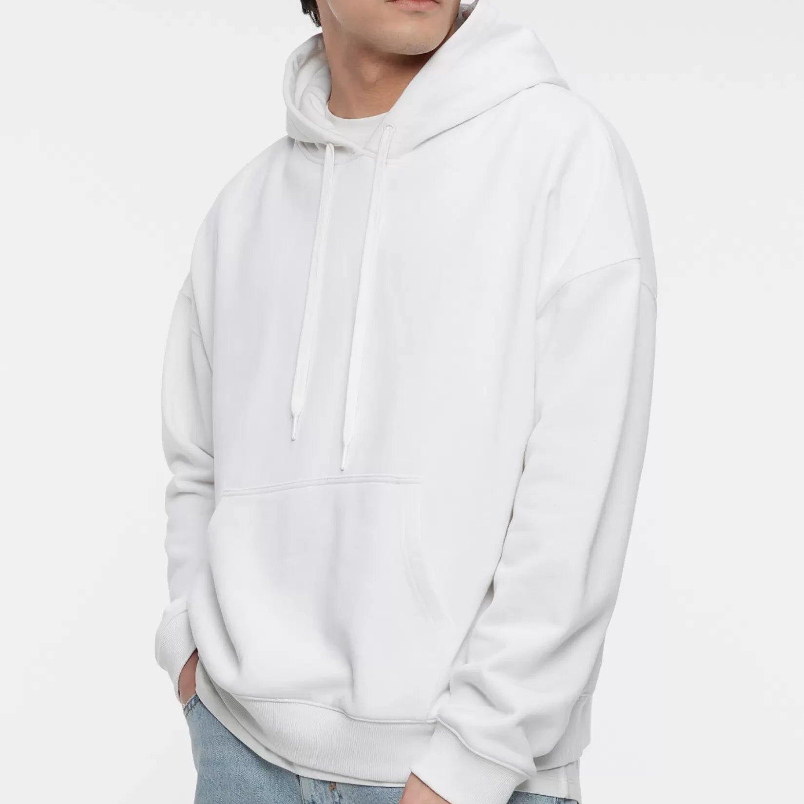 MEN ROUND NECK KANGAROO POCKET DRAWSTRING OVERHEAD HOODIE