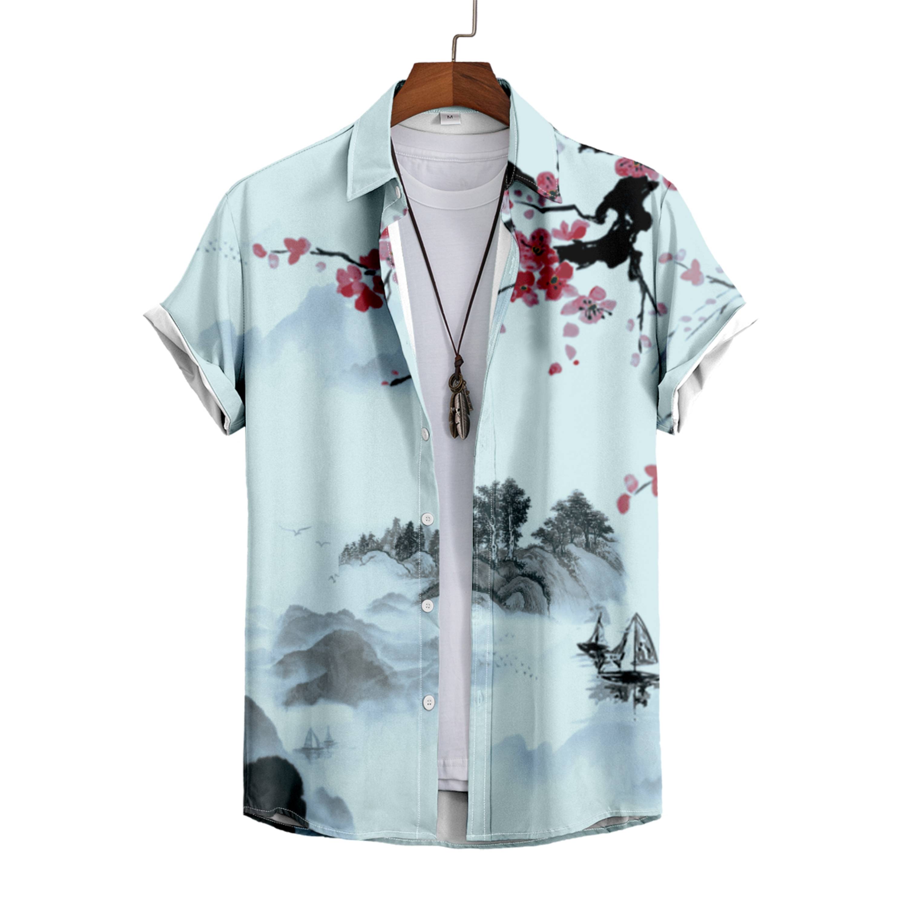 MEN SHIRTS CASUAL SHORT SLEEVE WITH PRINT