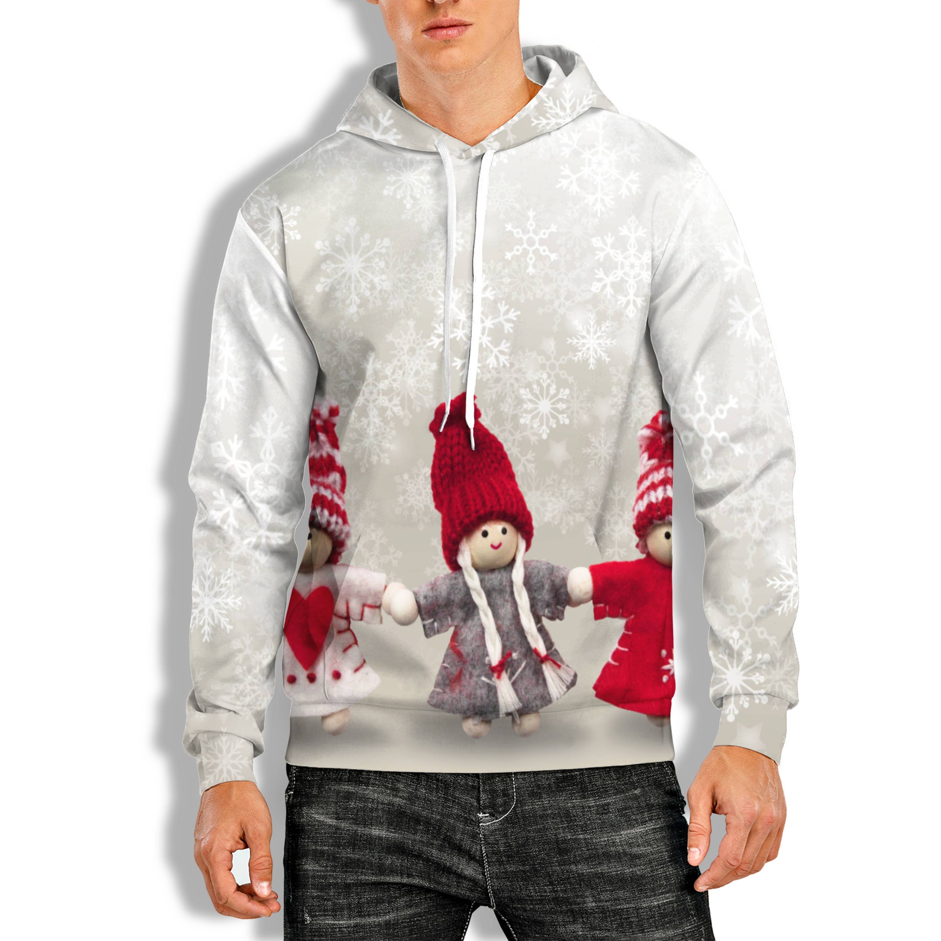 3D PRINT OVERHEAD HOODIE WITH CHRISTMAS PRINT