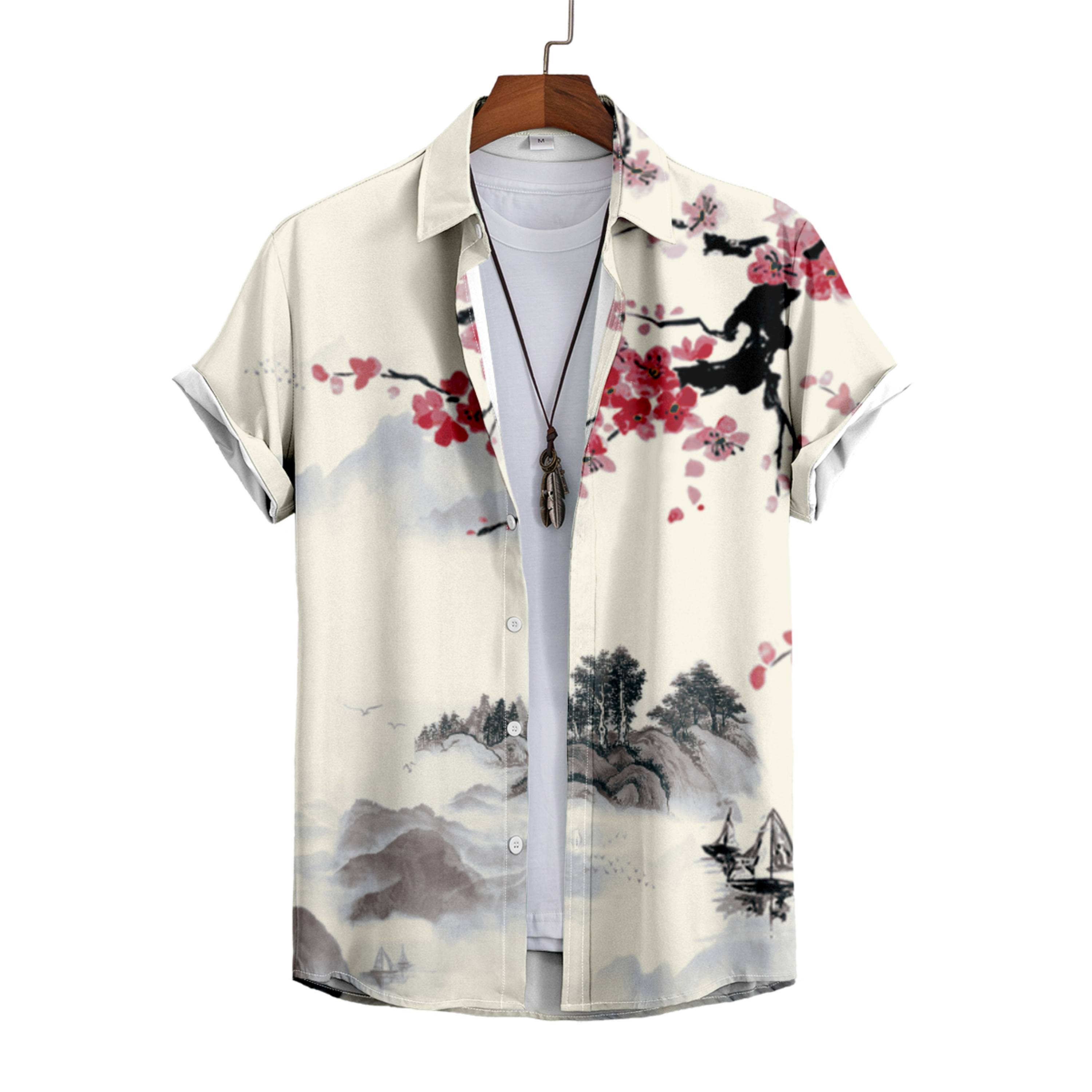 MEN SHIRTS CASUAL SHORT SLEEVE WITH PRINT