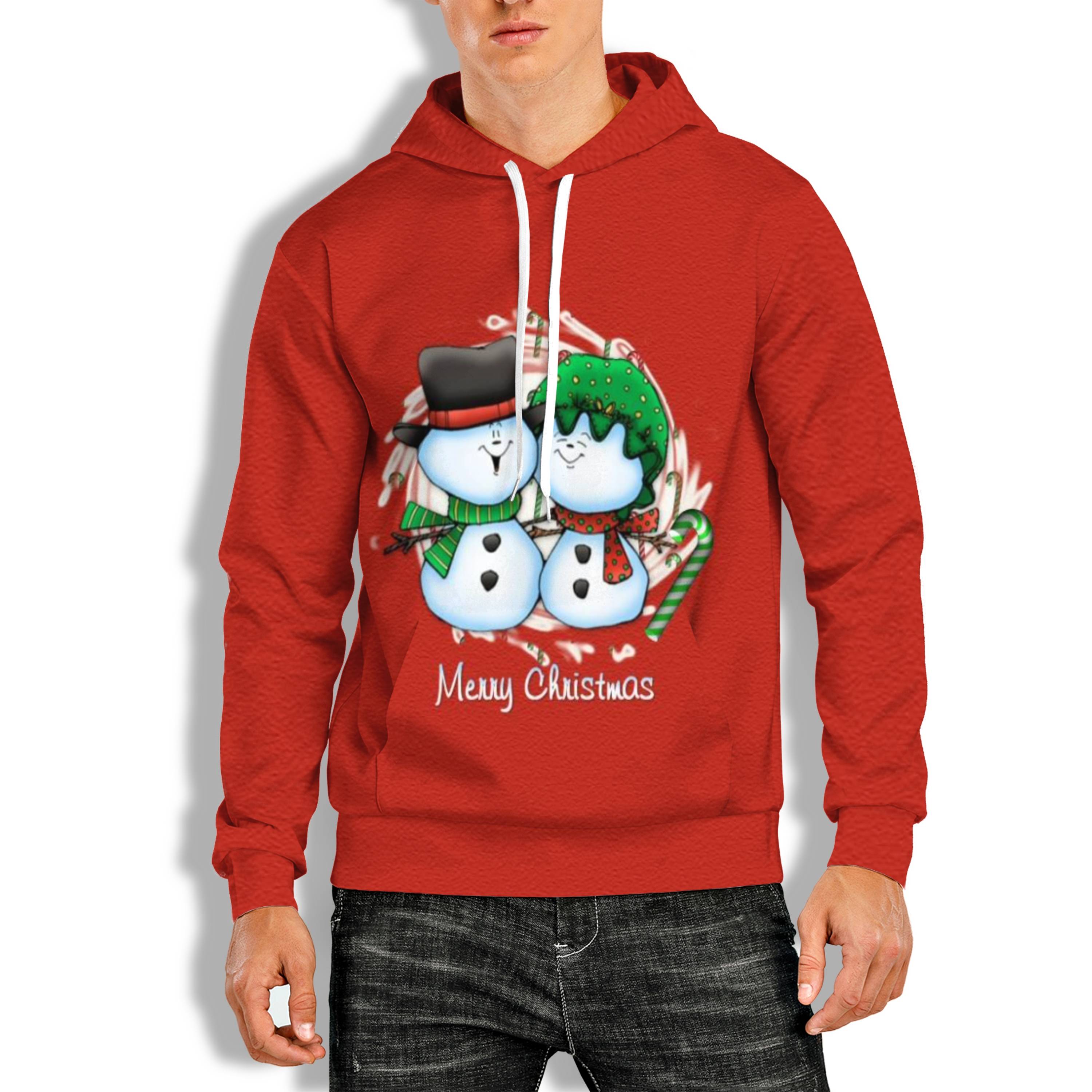 3D PRINT OVERHEAD HOODIE WITH CHRISTMAS PRINT