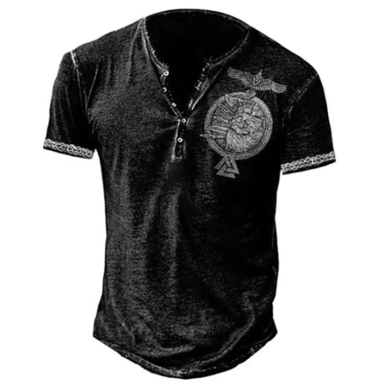 MEN'S HENLEY SHIRTS CASUAL SHORT SLEEVE WITH PRINT