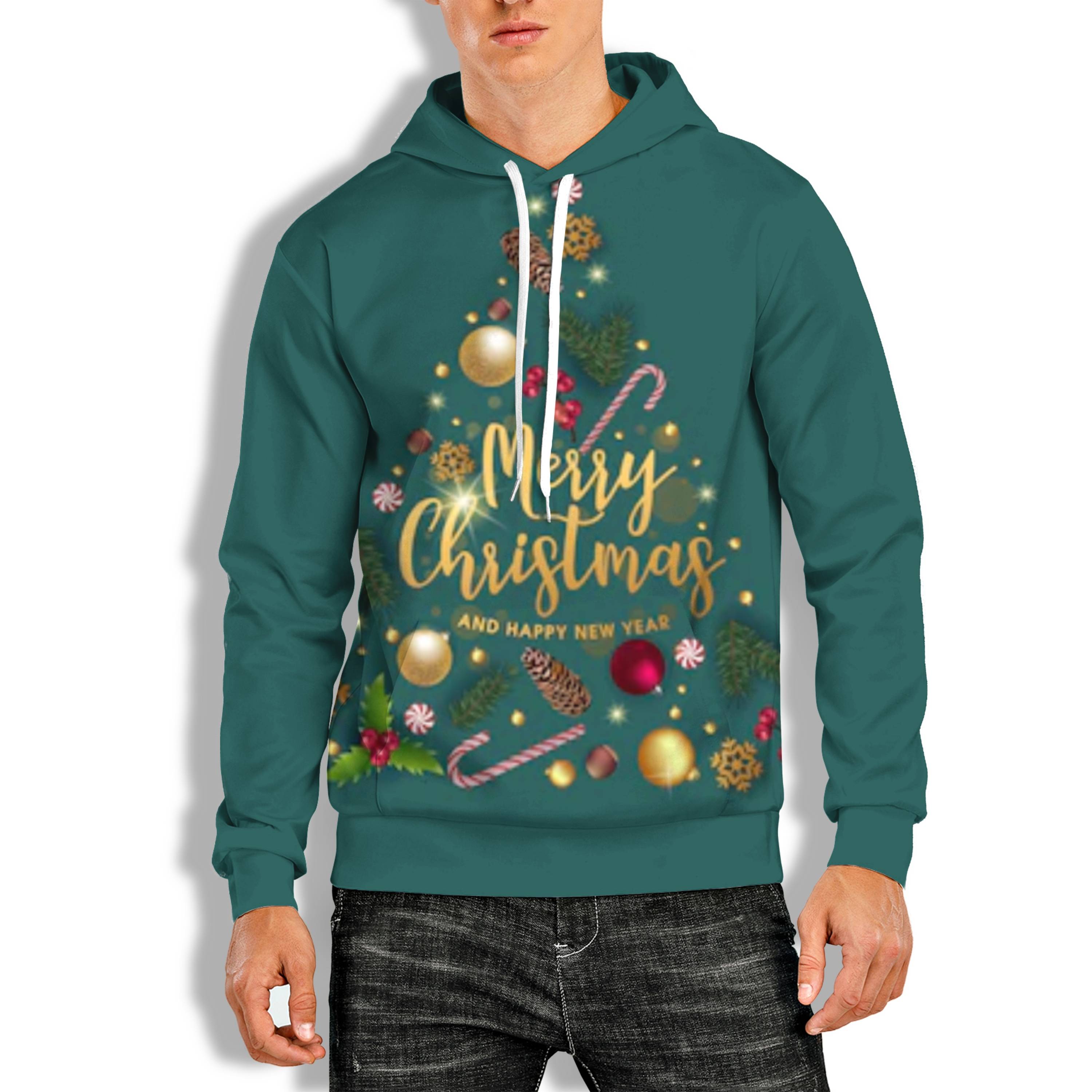 3D PRINT OVEHEAD HOODIE WITH CHRISTMAS PRINT