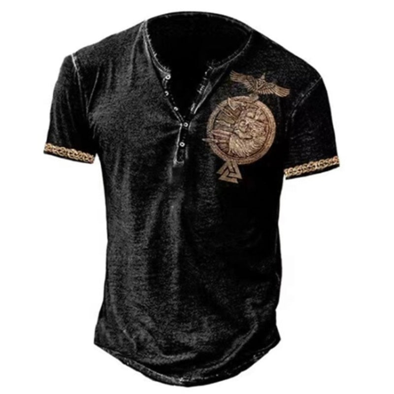 MEN'S HENLEY SHIRTS CASUAL SHORT SLEEVE WITH PRINT