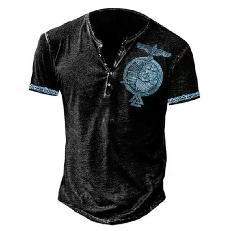 MEN'S HENLEY SHIRTS CASUAL SHORT SLEEVE WITH PRINT