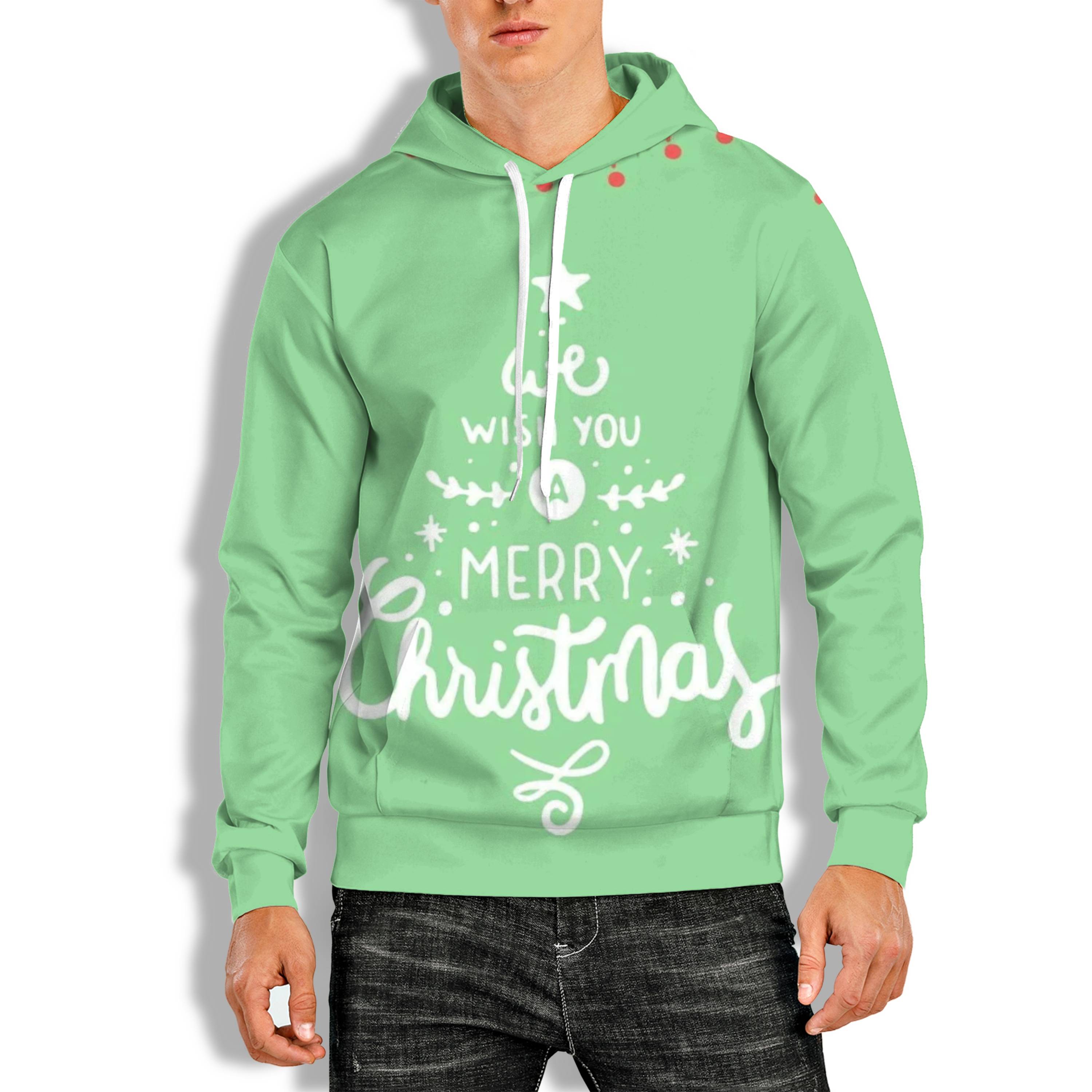 3D PRINT OVEHEAD HOODIE WITH CHRISTMAS PRINT