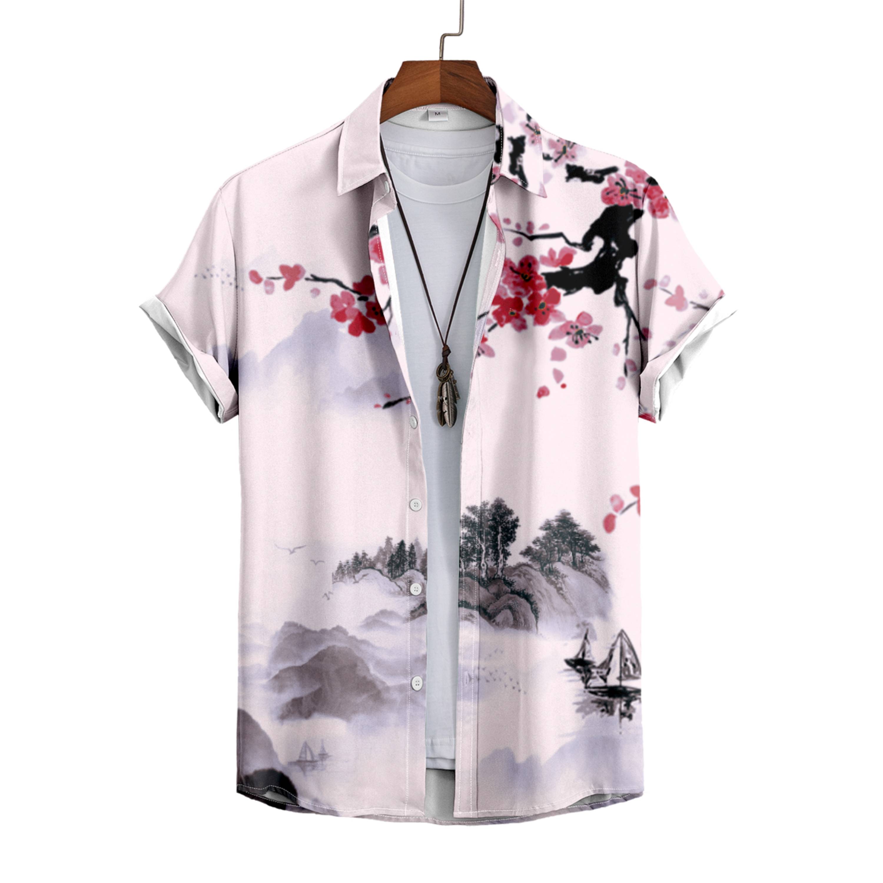 MEN SHIRTS CASUAL SHORT SLEEVE WITH PRINT