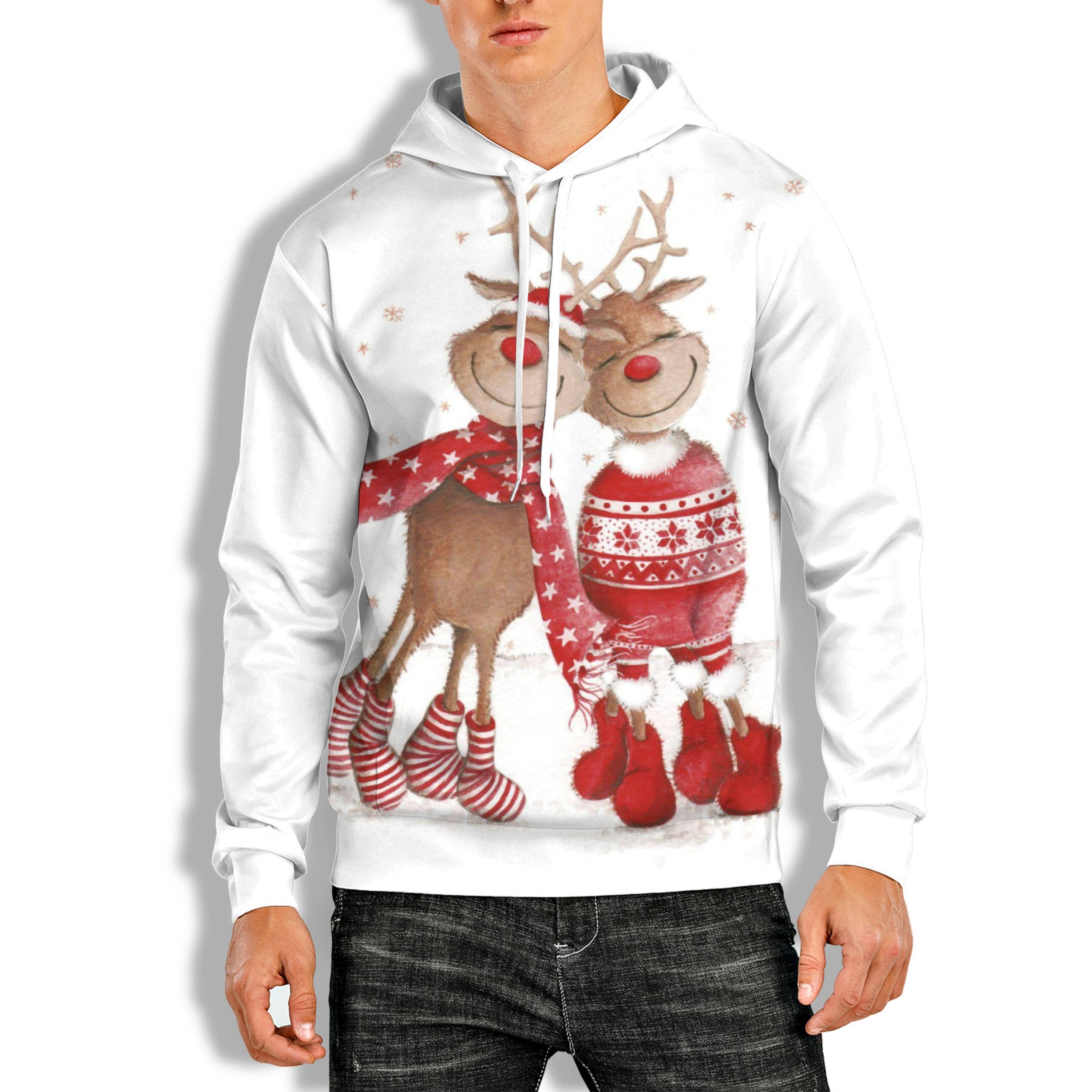 3D PRINT OVERHEAD HOODIE WITH CHRISTMAS PRINT