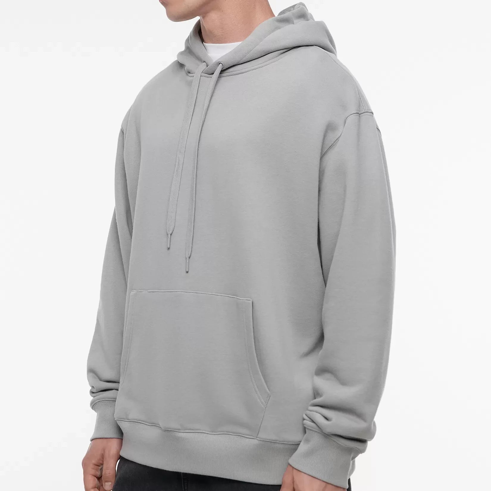 MEN ROUND NECK KANGAROO POCKET DRAWSTRING OVERHEAD HOODIE