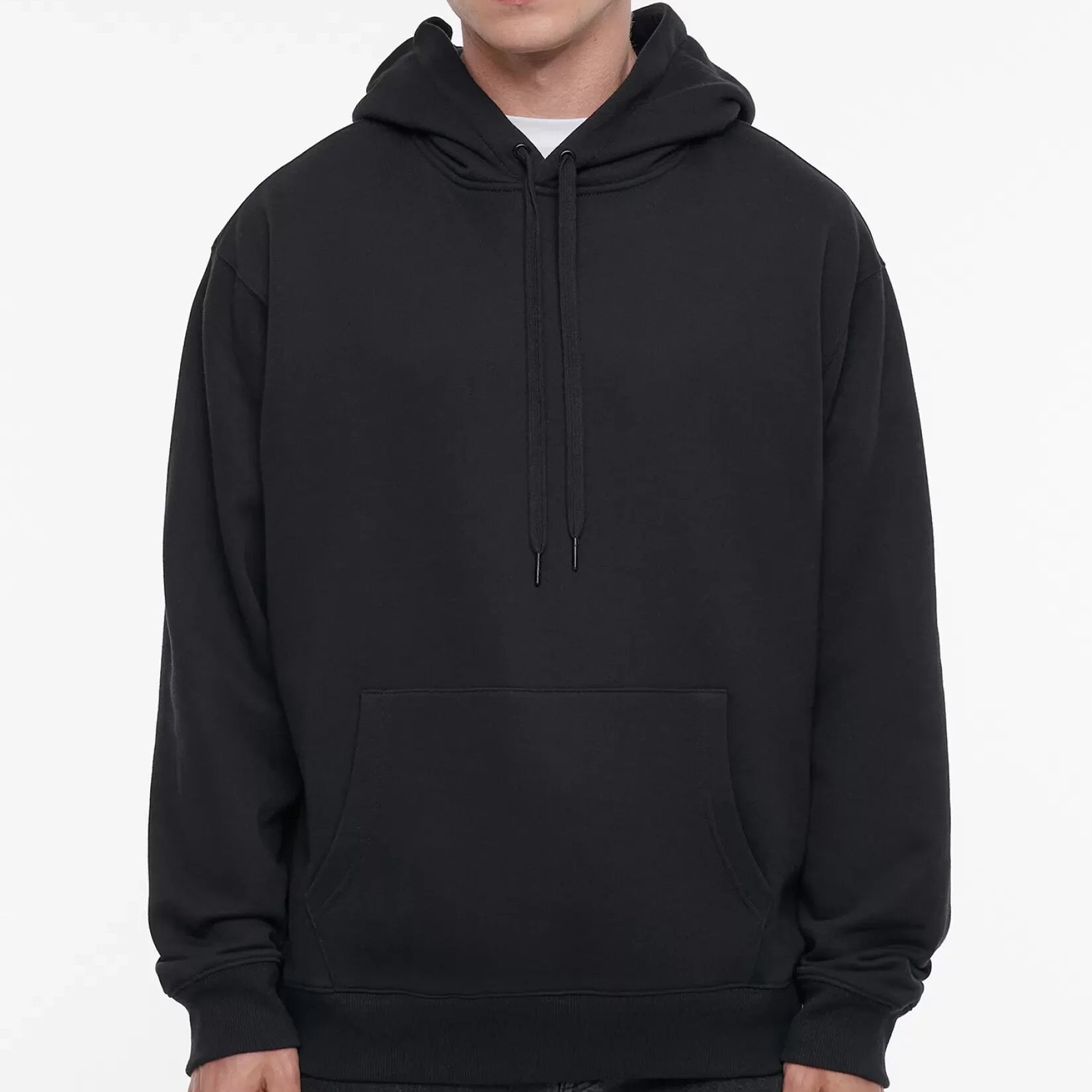 MEN ROUND NECK KANGAROO POCKET DRAWSTRING OVERHEAD HOODIE