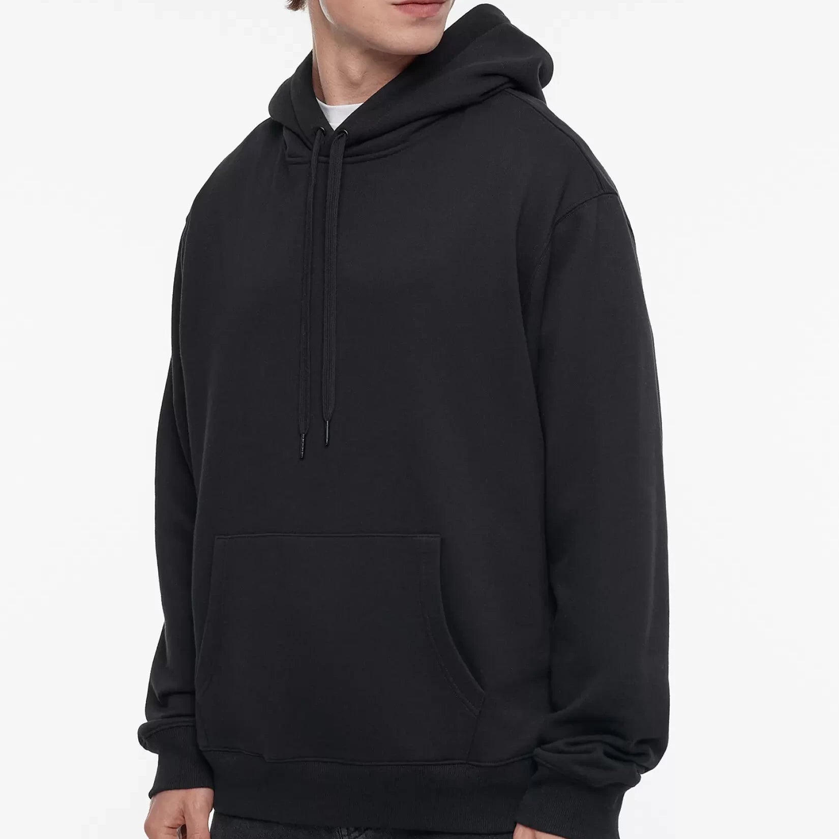 MEN ROUND NECK KANGAROO POCKET DRAWSTRING OVERHEAD HOODIE