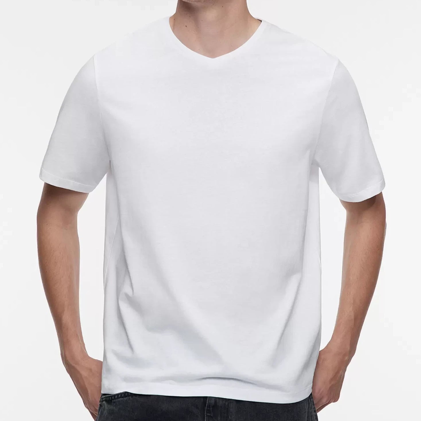 MEN V NECK WHITE TEE BLANK TEE SOLID TEE