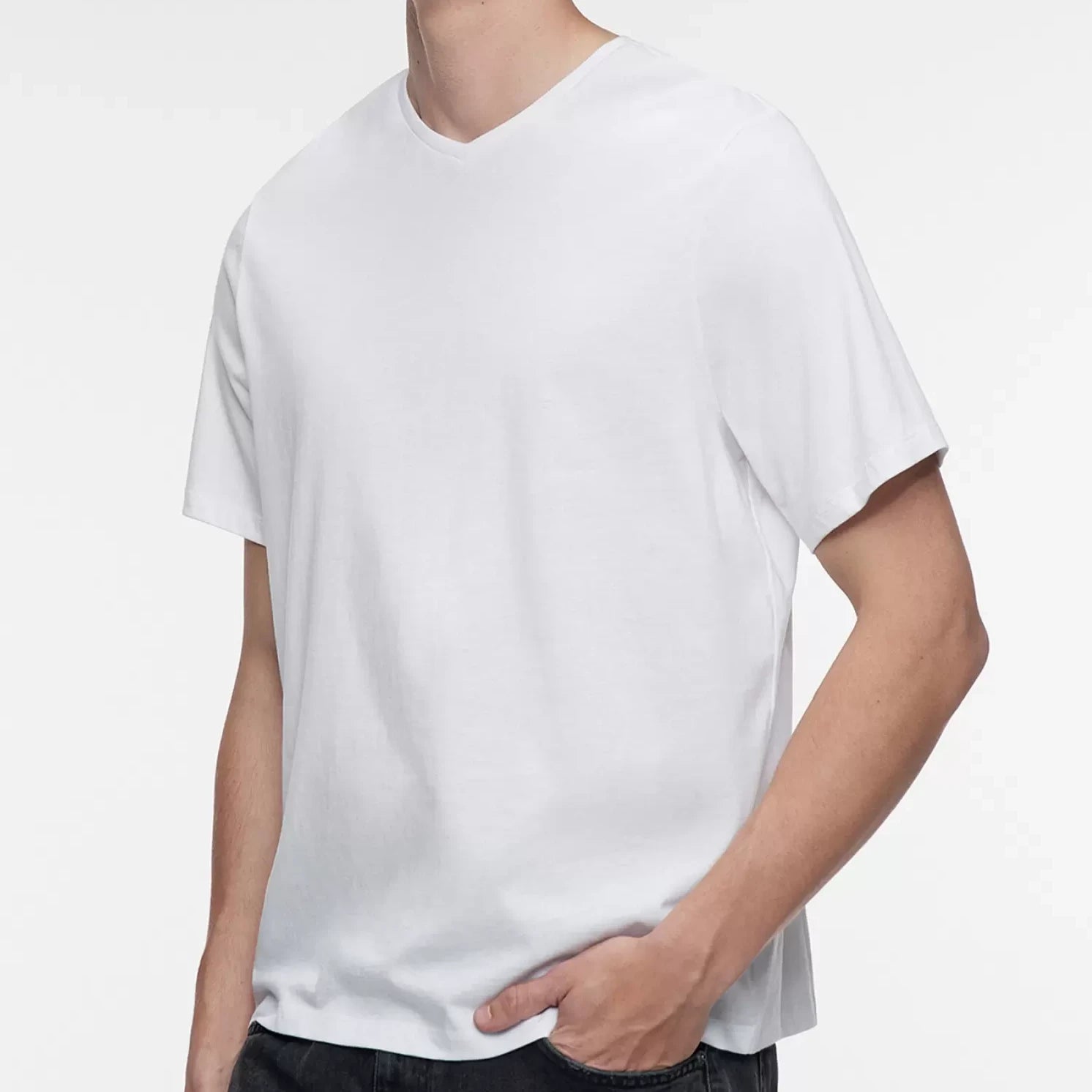 MEN V NECK WHITE TEE BLANK TEE SOLID TEE