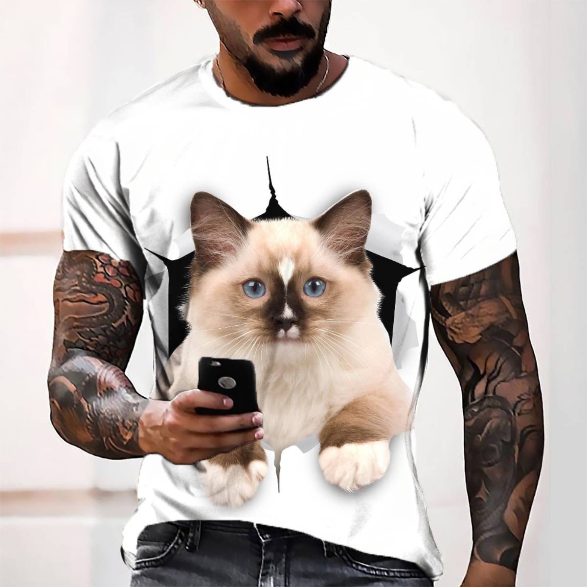 MEN'S TEE 3D Animal PRINT GRAPHIC 3D TEE