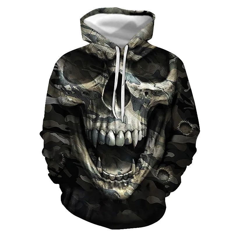 3D PRINT HOODIE WITH SMOKING SKULL PRINT