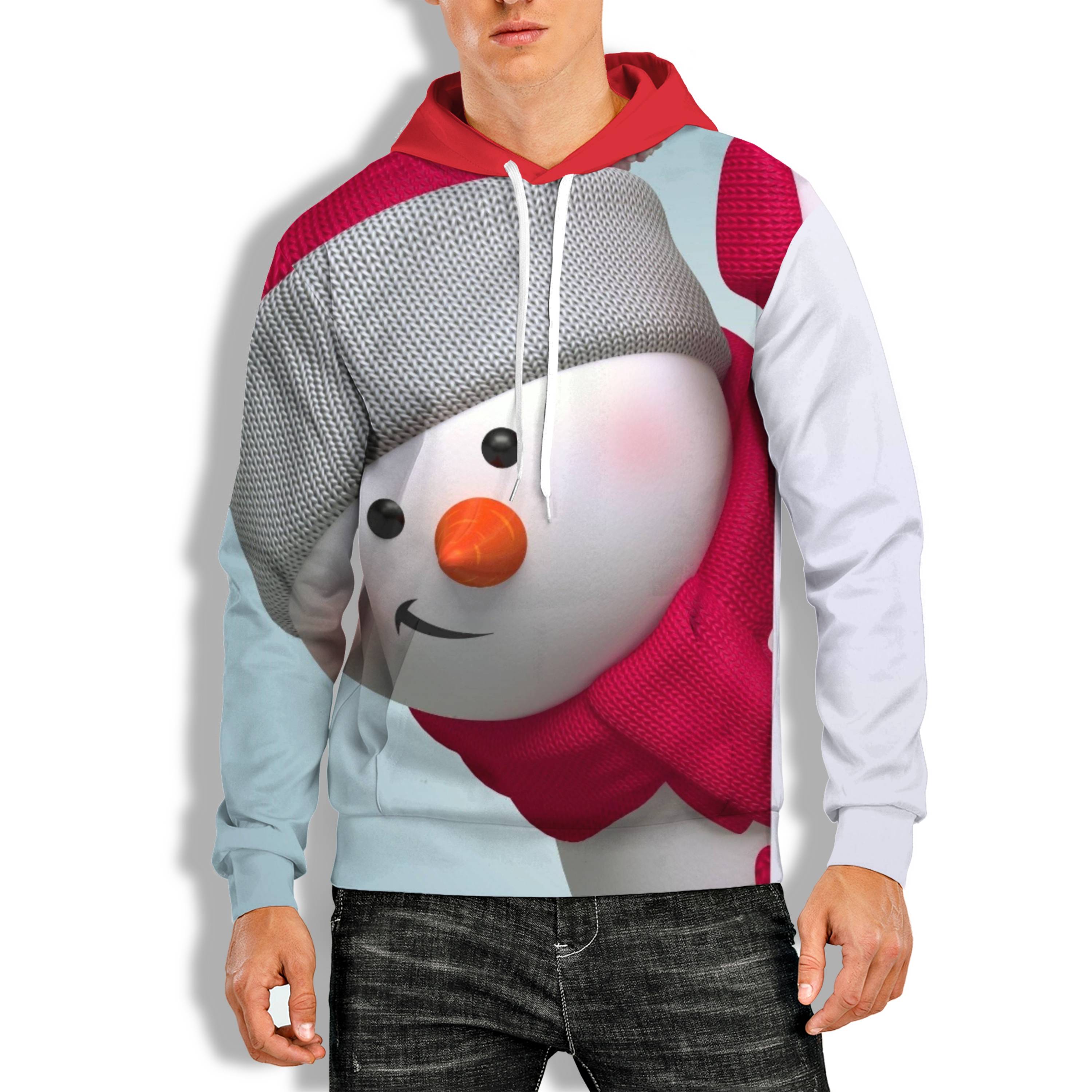 3D PRINT OVERHEAD HOODIE WITH CHRISTMAS SNOWMAN