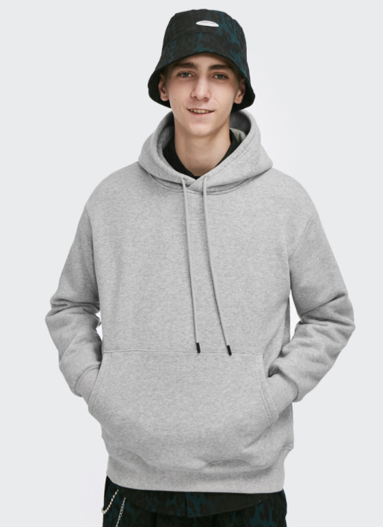 MEN All Season Overhead Regular Fit ROUND NECK Hoodie in Grey