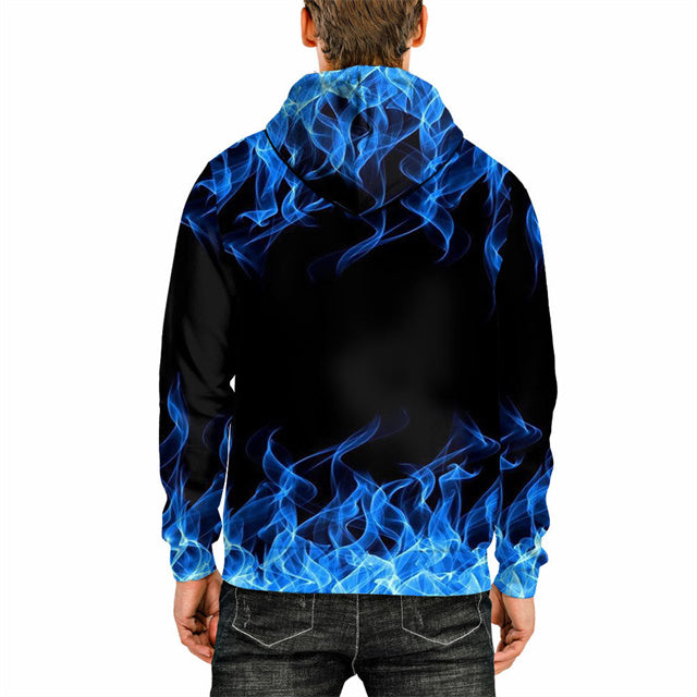 3D Print Hoodie with Blue Flame Print