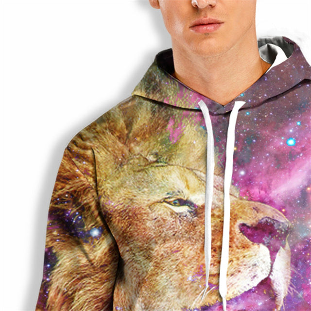 3D Print Hoodie with Colorful Lion Print