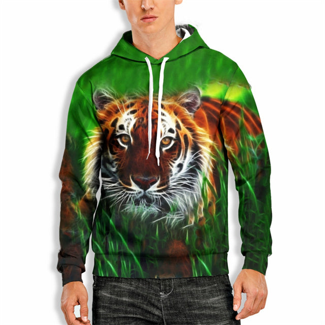 3D Print Hoodie with Green Tiger Print