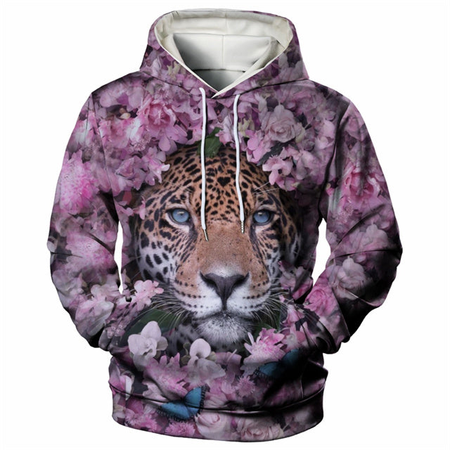 3D Print Hoodie with Flower Tiger Print