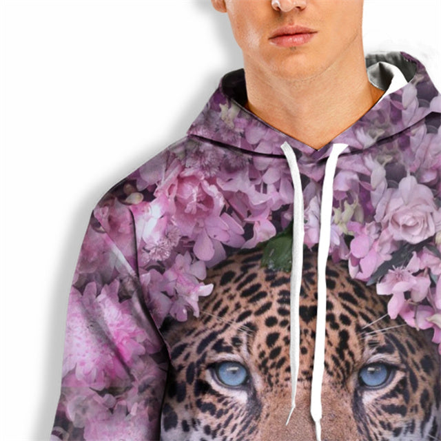 3D Print Hoodie with Flower Tiger Print