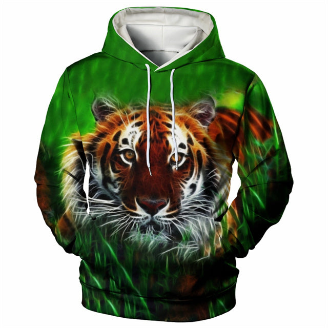 3D Print Hoodie with Green Tiger Print