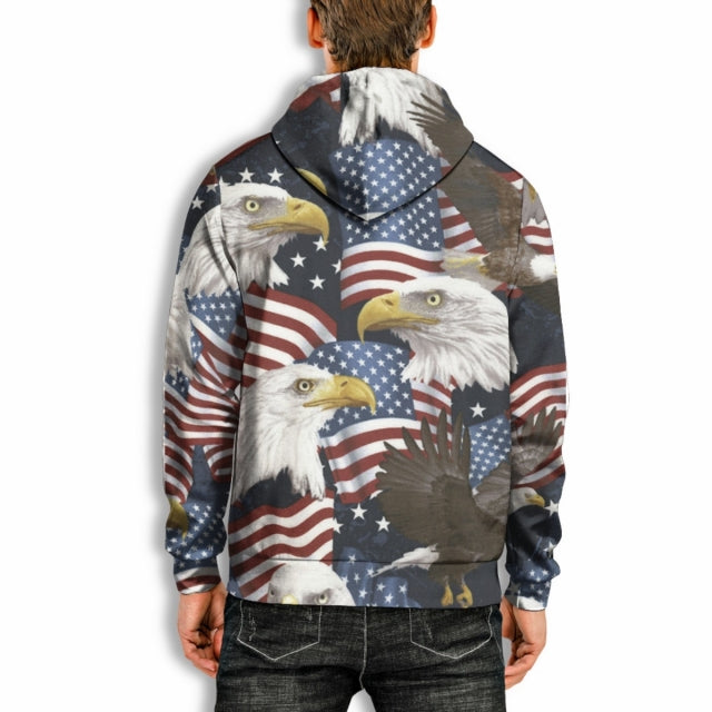 3D Print Hoodie with Eagle and Flag Print