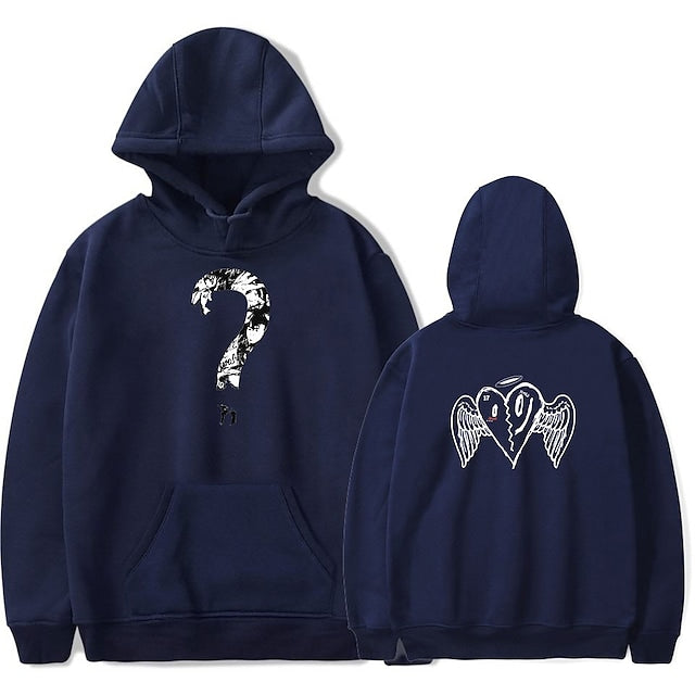 Graphic Printed Hoodies with Question-heart Pattern