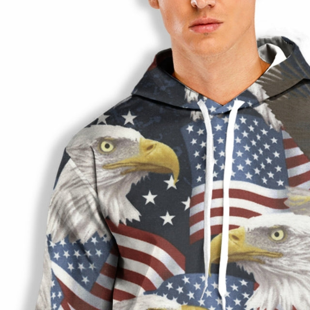 3D Print Hoodie with Eagle and Flag Print