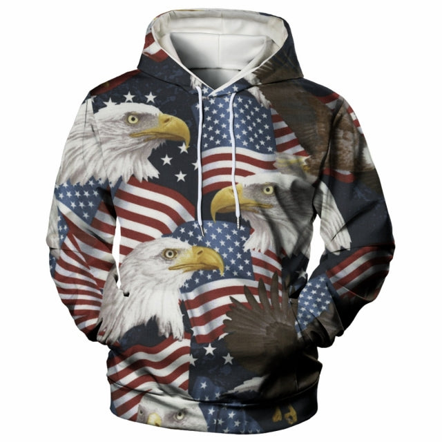 3D Print Hoodie with Eagle and Flag Print