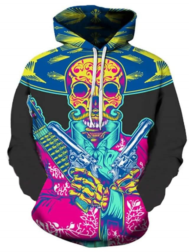 3D Print Hoodie with Cartoon Skull Print