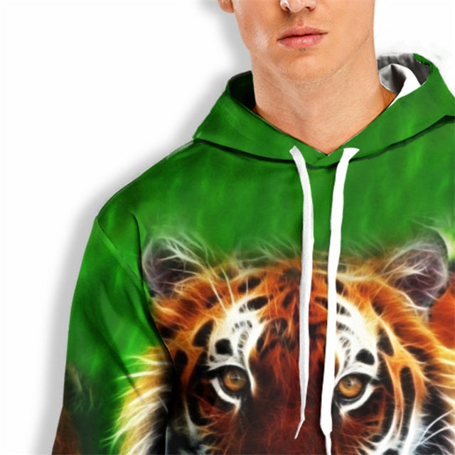 3D Print Hoodie with Green Tiger Print